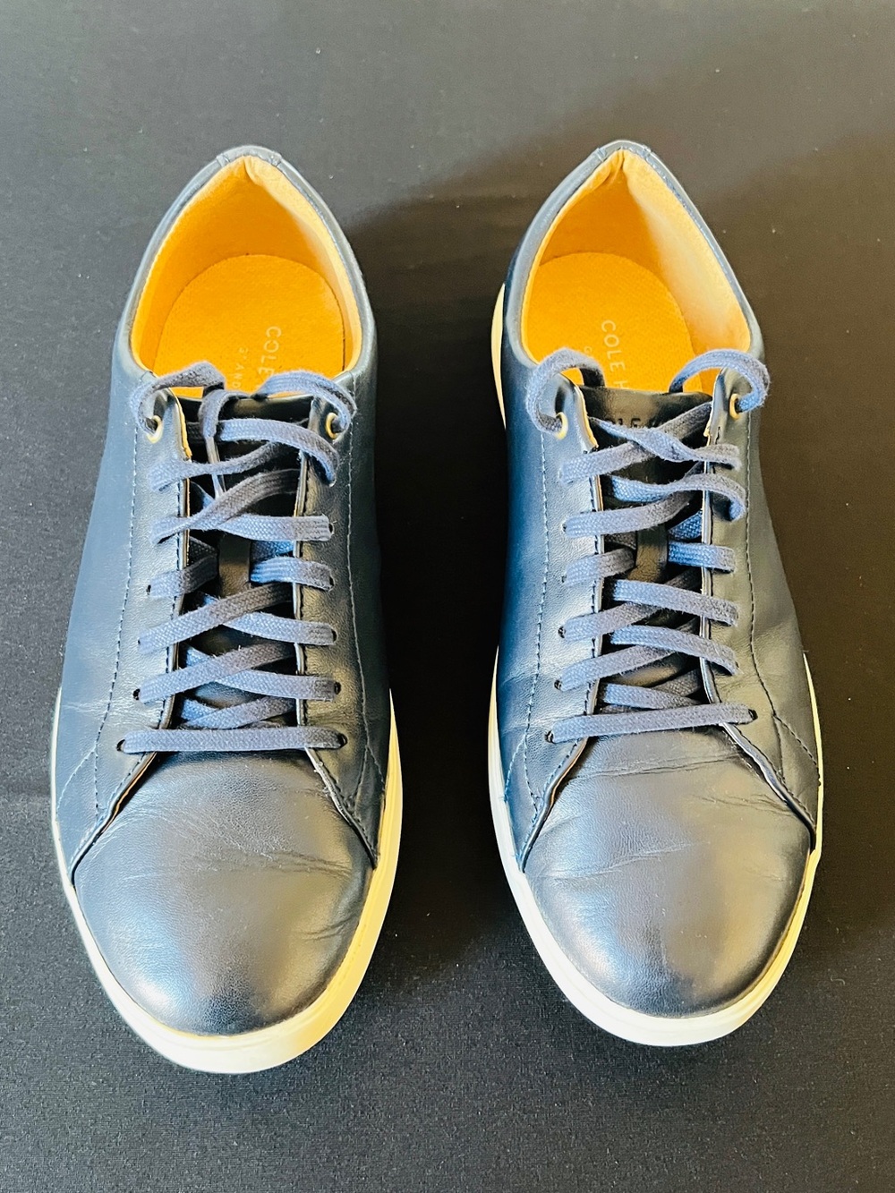 Cole Haan Navy Leather Low-Top Sneakers with Orange Lining